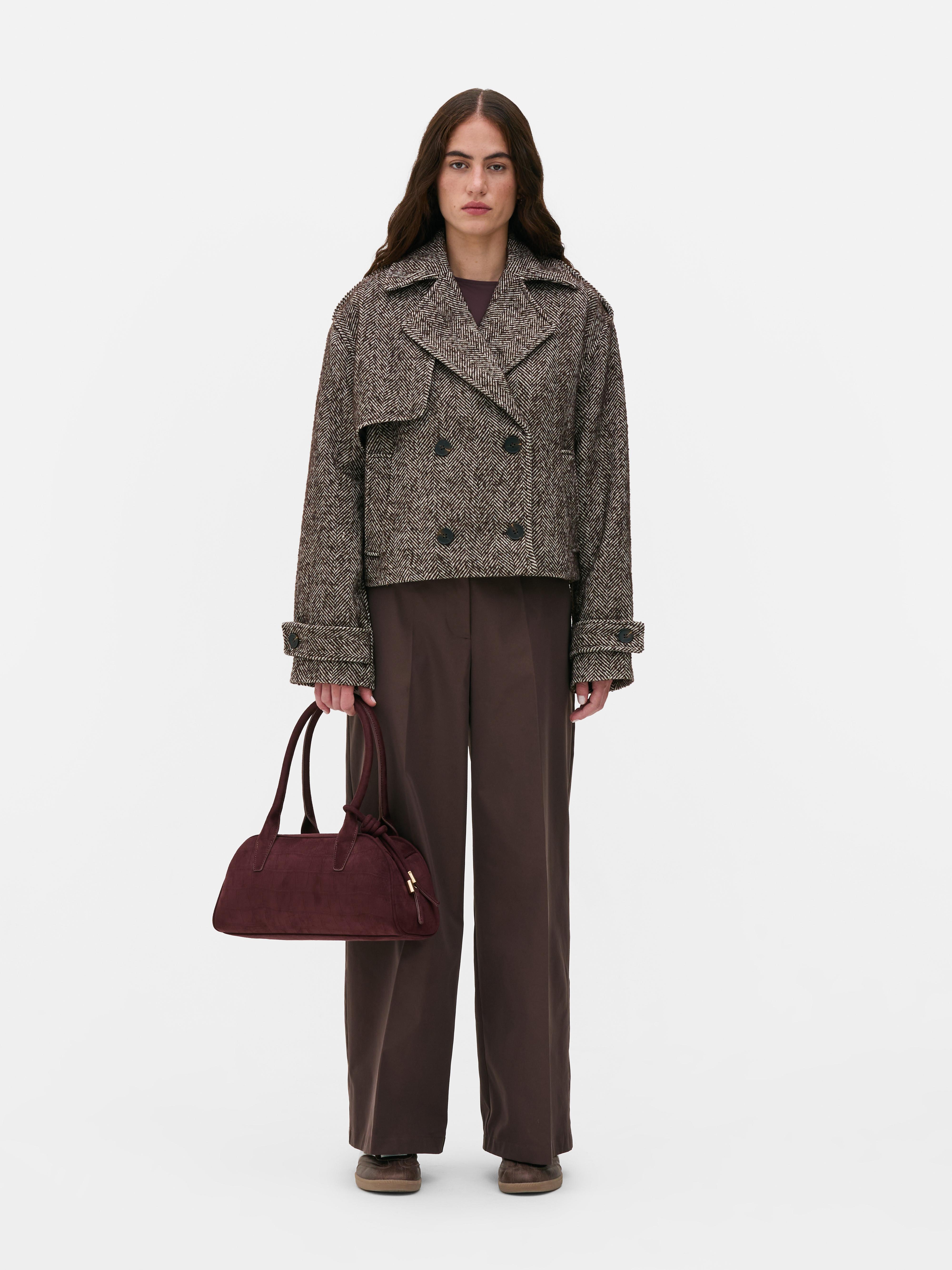 Cropped Textured Trench Coat