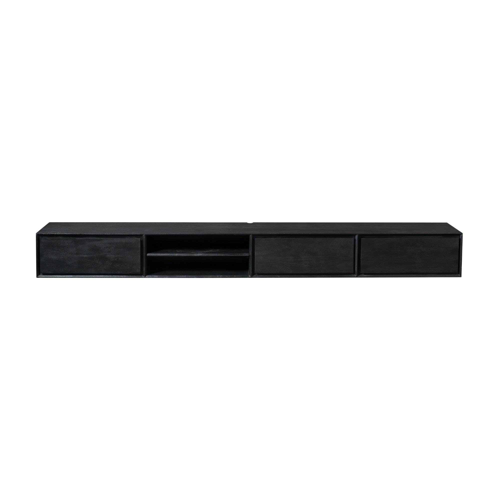 Meuble TV suspendu bois noir 3 tiroirs 1 niche 200 cm AERA