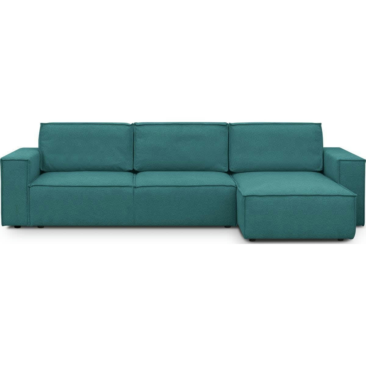 HARPER NEW - Canapé d'angle 5 places convertible + coffre, tissu bleu canard