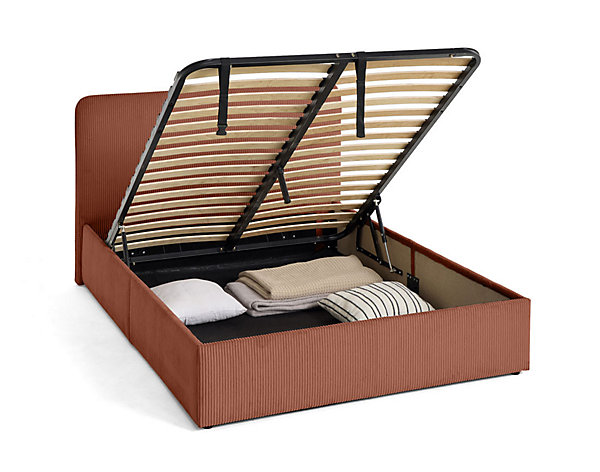 Goyave - lit coffre - 160x200 - en velours côtelé - sommier inclus - Best Mobilier