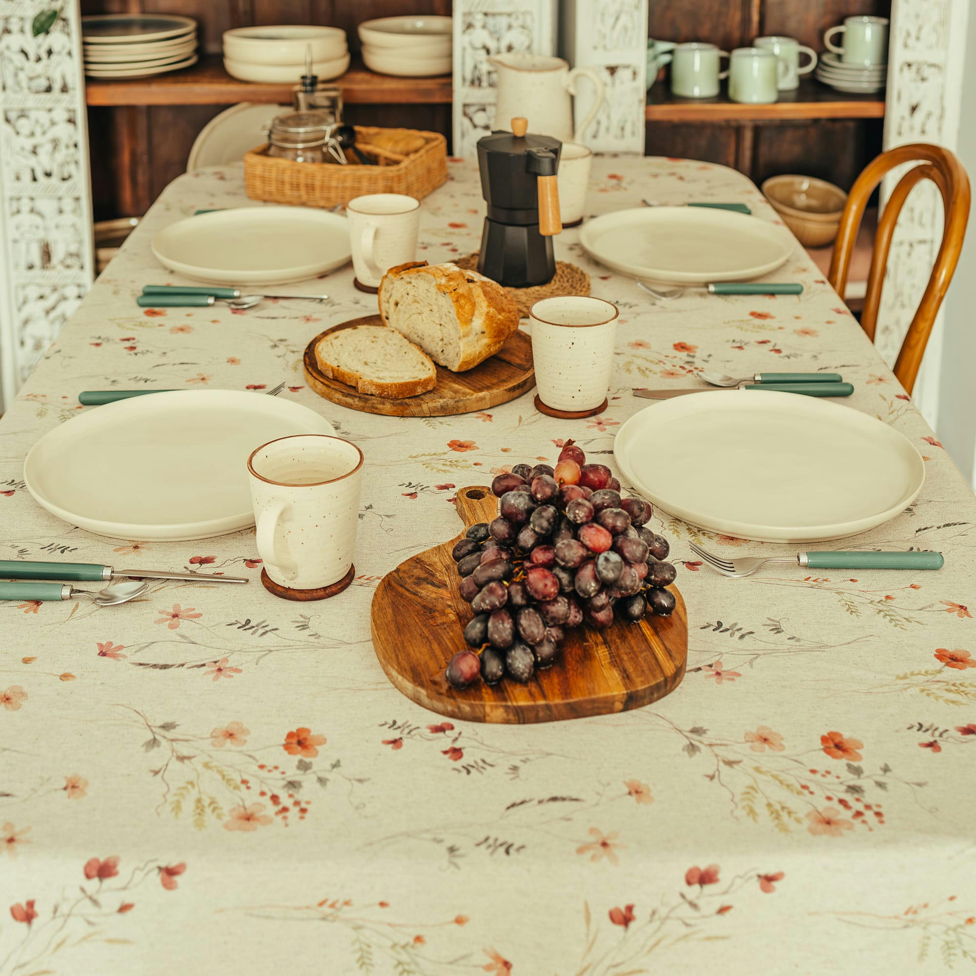 PETRA MULTICOLOR - Nappe en lin antitâche imprimée floral multicolore 140x100 cm