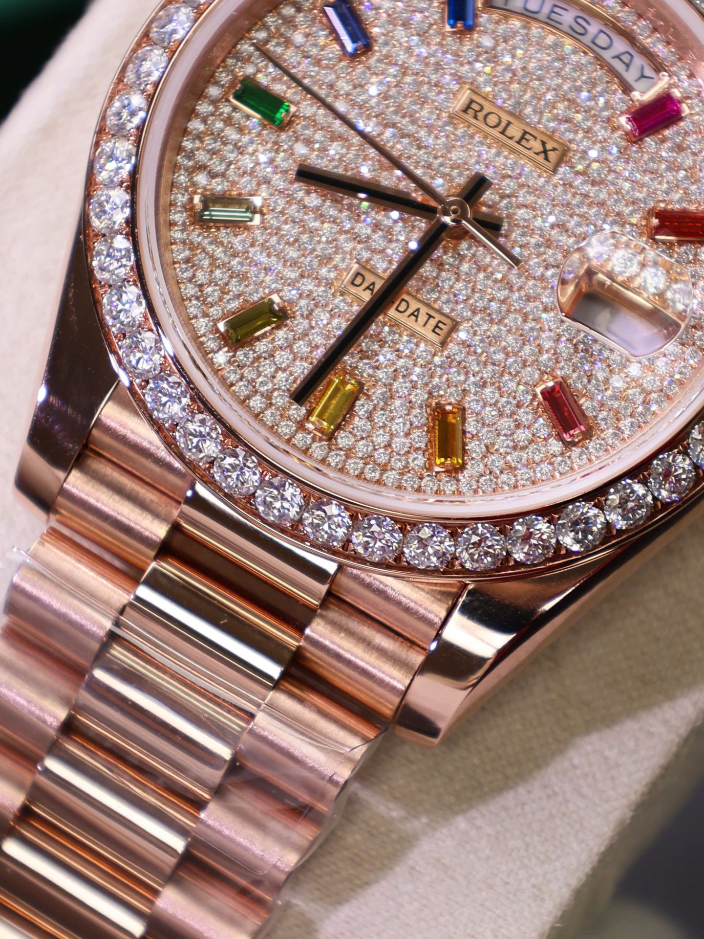 Rolex Day-Date RG Plated Gem-set Bezel Diamond Dial 40mm Super Clone