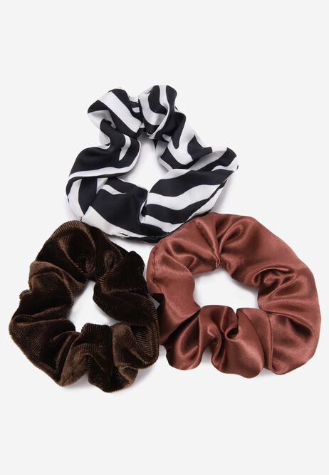 Womens 3pk Chocolate Zebra Print Scrunchies
