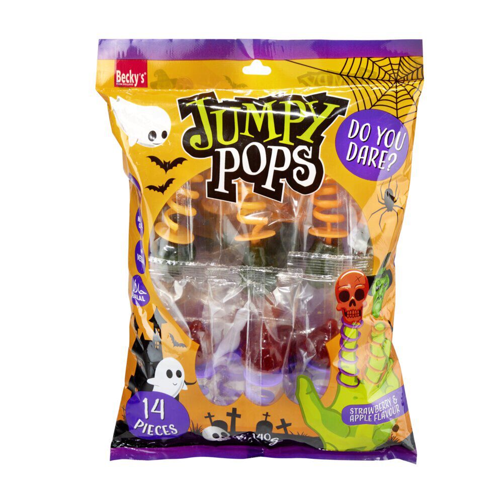 Bonbon Halloween Jumpy Pops spirale sucette de doigt 14 pièces 160gr