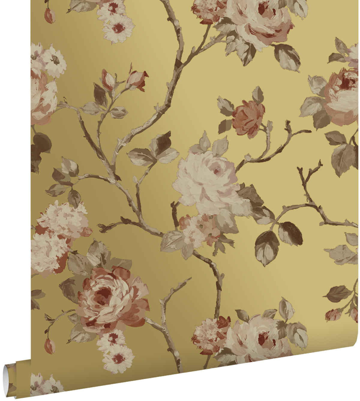 ESTAhome behang vintage bloemen goud en terracotta roze - 53 cm x 10.05 m - 139762
