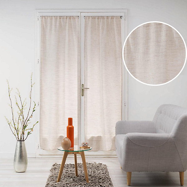 Paire de voilages droits passe-tringle 2 x 70 x 200 cm Effet lin tissé Milza Beige