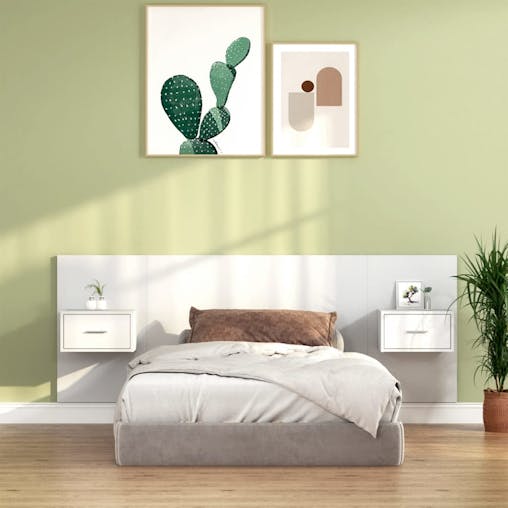 NNEVL Bed Headboard with Cabinets White Engineered Wood