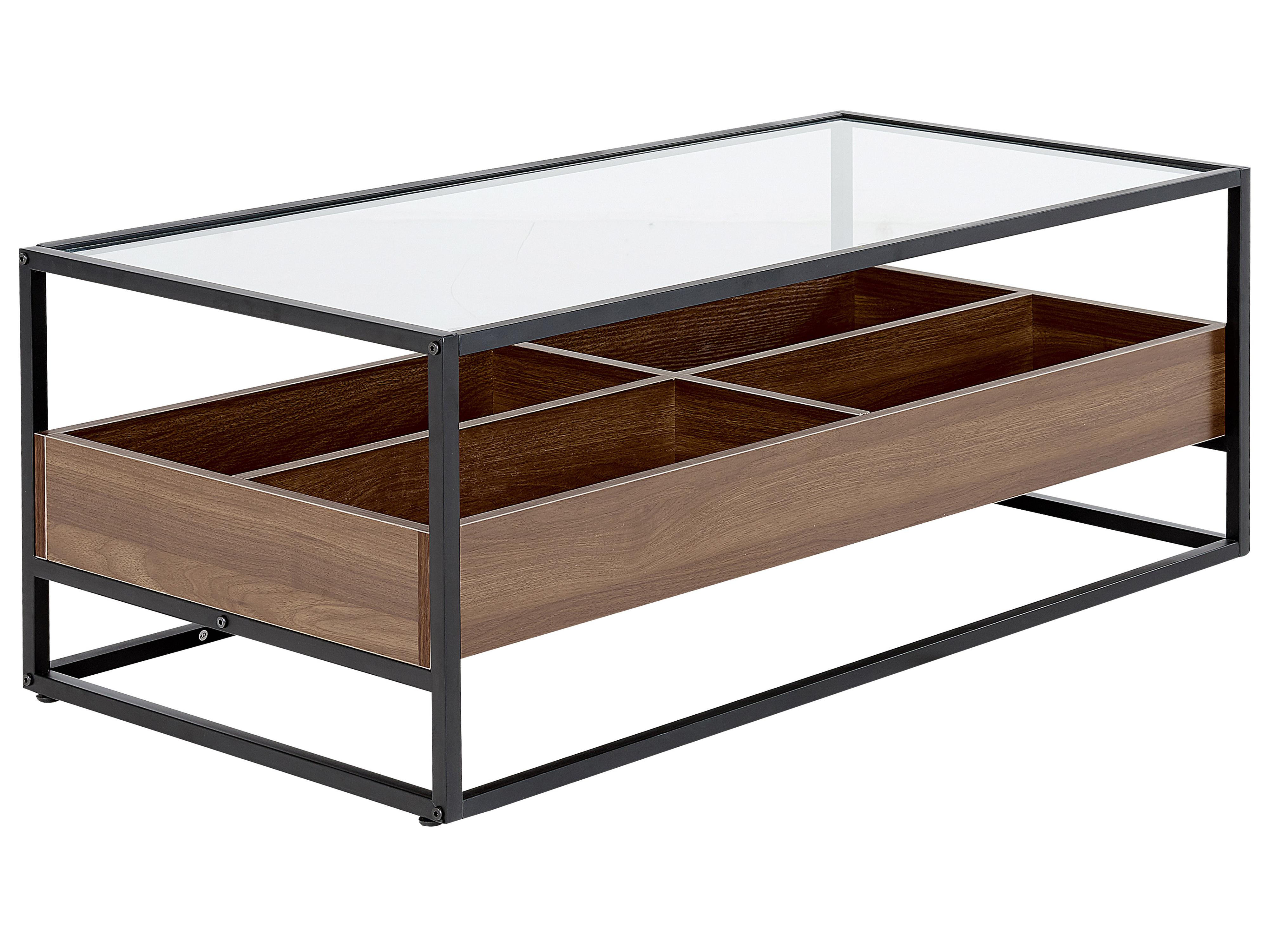 Coffee Table WACO Tempered Glass Black with Storage