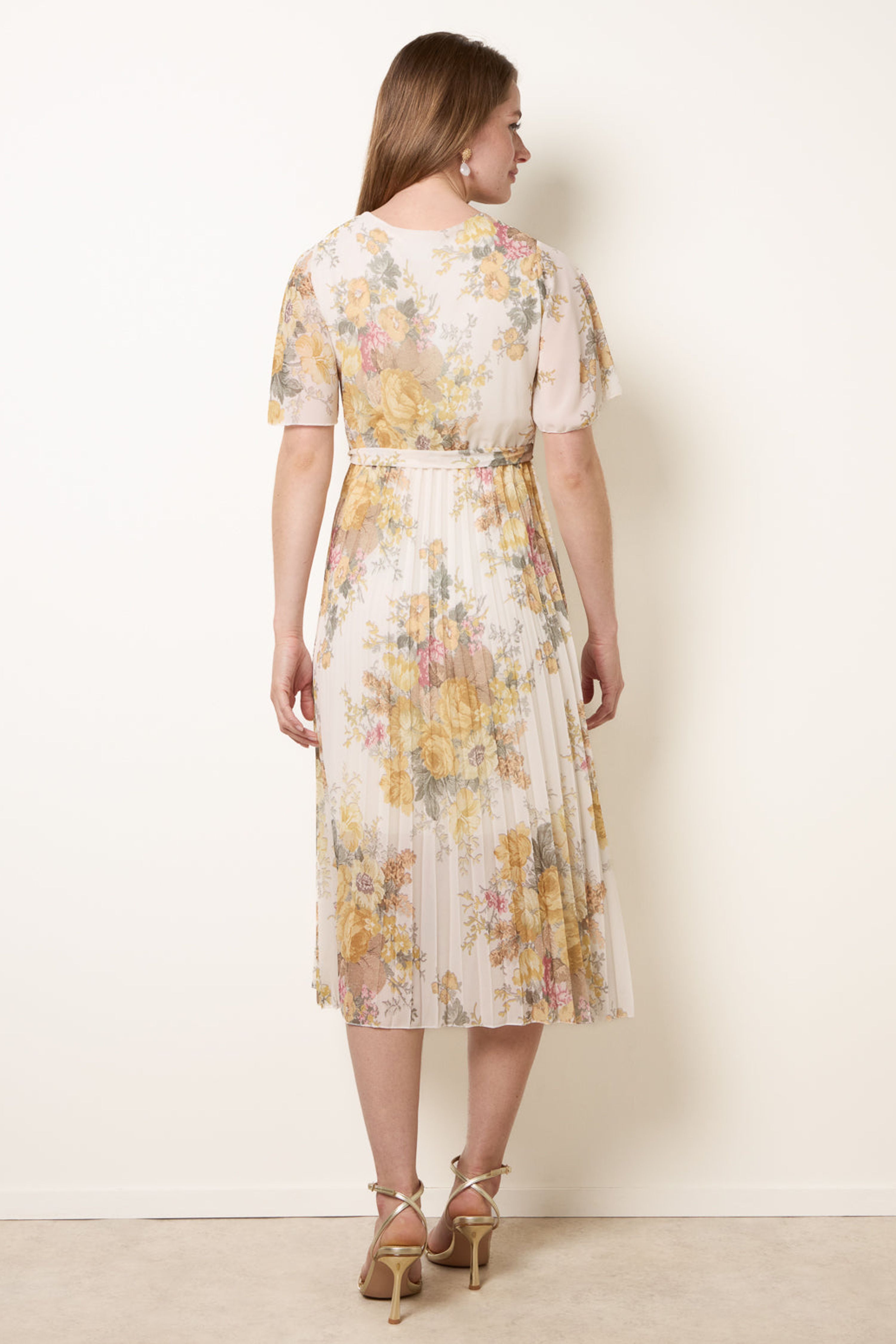 Blue Vanilla White Crossover Pleated Print Dress