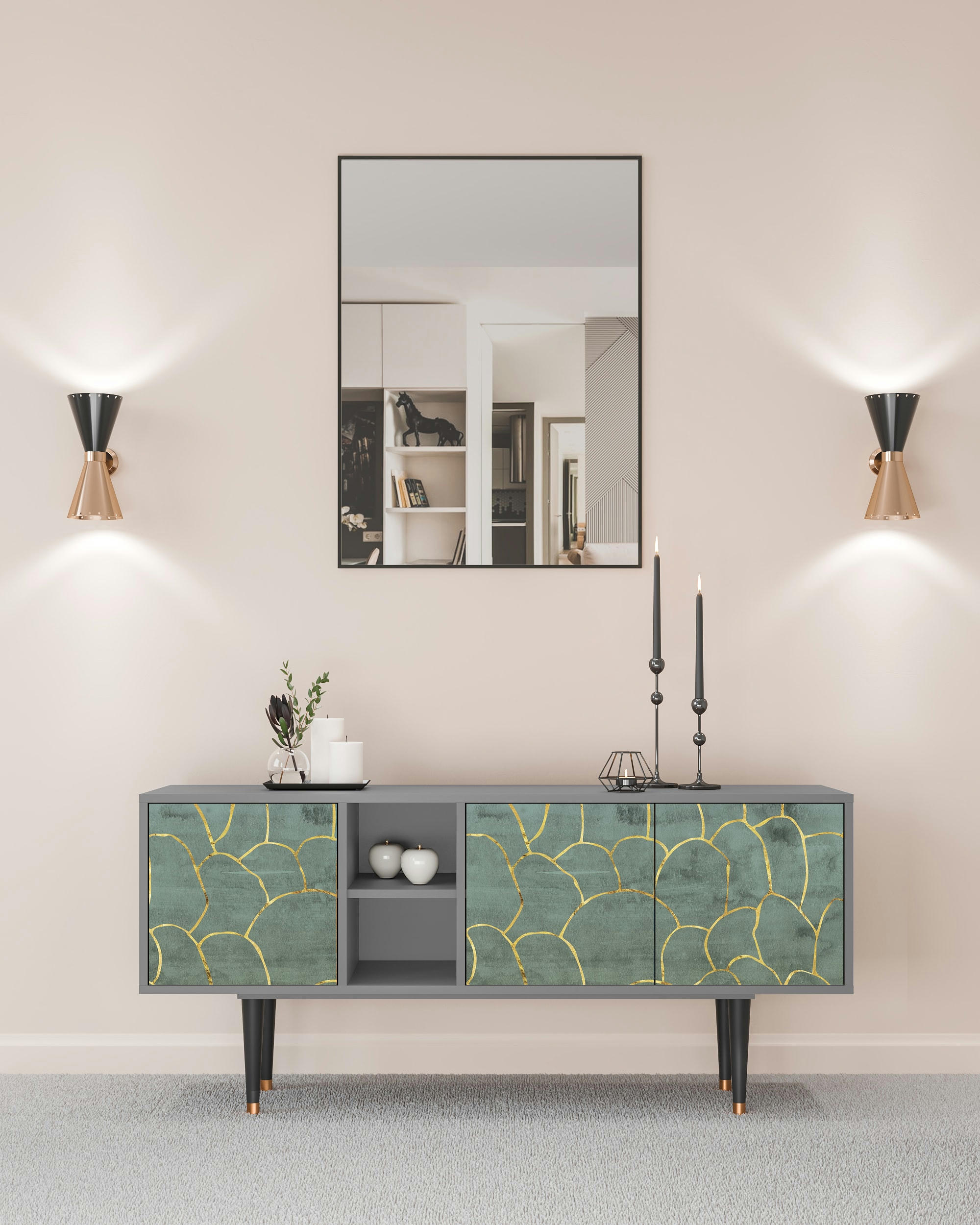 MAGNIFICENT WATER LILY - Meuble TV  bleu-vert 3 tiroirs L 150 cm