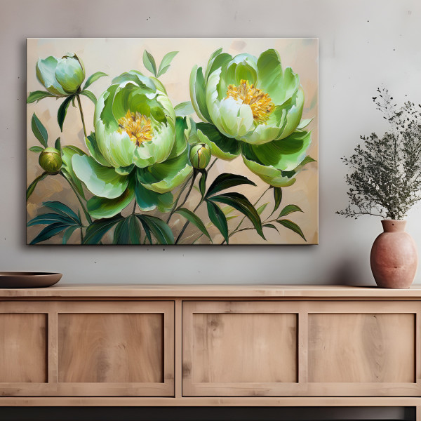 Feeby Obraz na płótnie, Kwiaty Piwonii Zielone Kompozycja 60x40