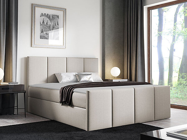 Lit continental Baltimore 154, Double, Brun clair, Tissu, Disponible