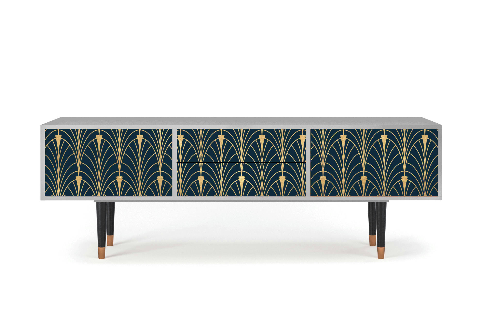 FLOWER OF THE NILE - Meuble TV  bleu et jaune 2 tiroirs et 2 portes L 170 cm