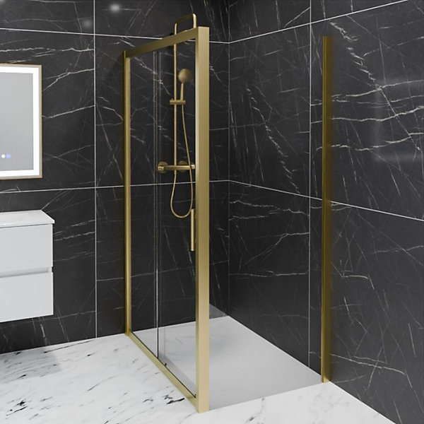 Paroi de douche d'angle porte coulissante   retour fixe GOLDY 120 cm x 80 cm