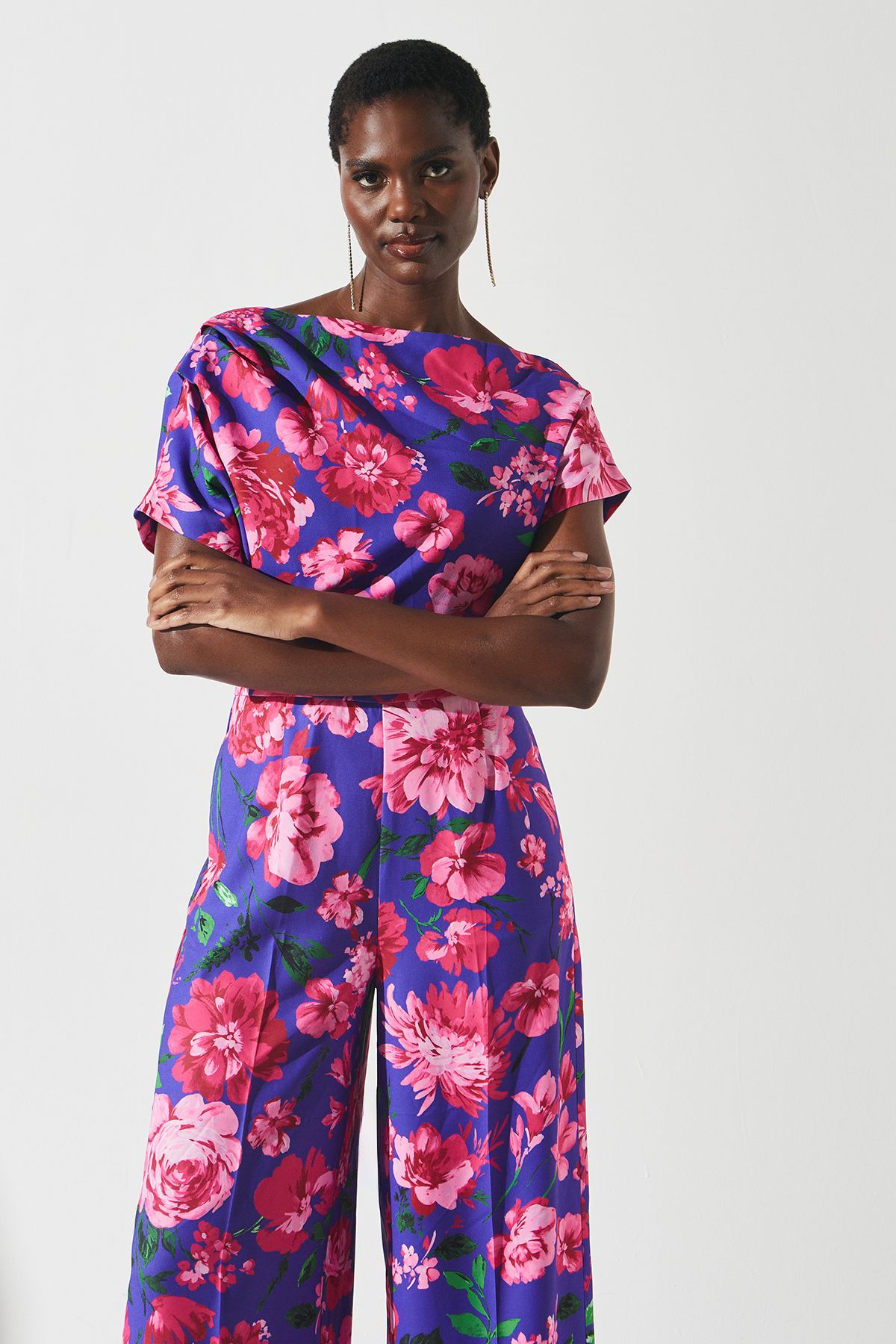 Coast Printed Pleat Off The Shoulder Jumpsuit