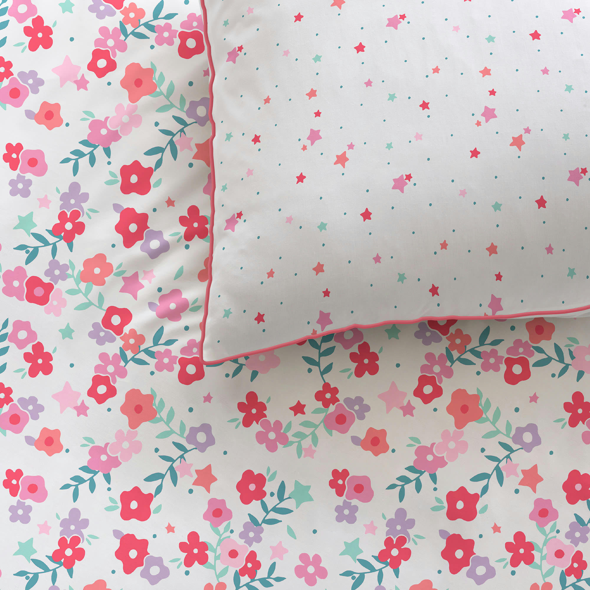 PRINTEMPS - Parure de lit imprimée en coton Rose 140x200+63x63cm