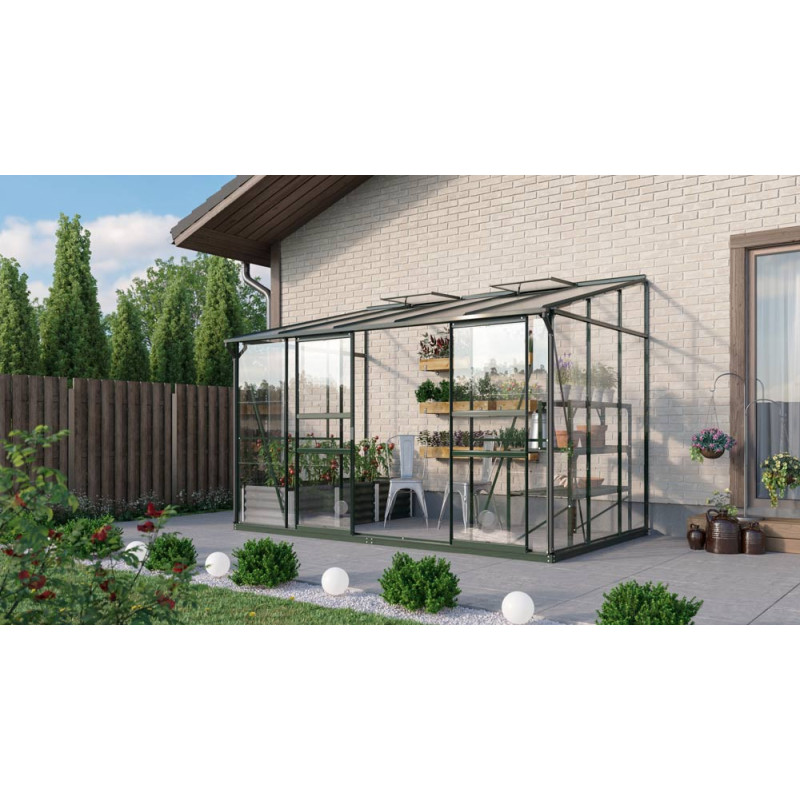 Serre adossée en verre Osiris verte 6,5 m² VITAVIA