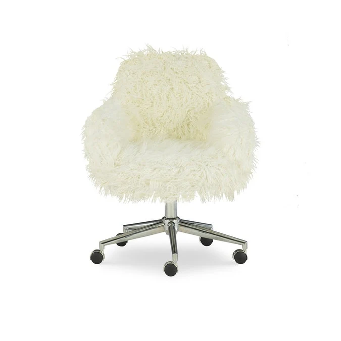 Amber Off-White Faux Fur Office Chair