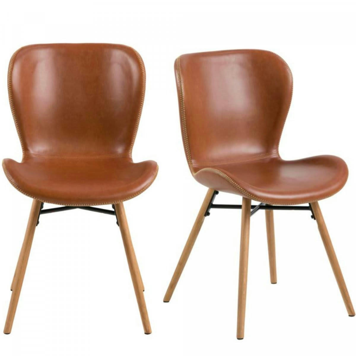 MATILDA - Lot de 2 chaises en simili camel pieds bois