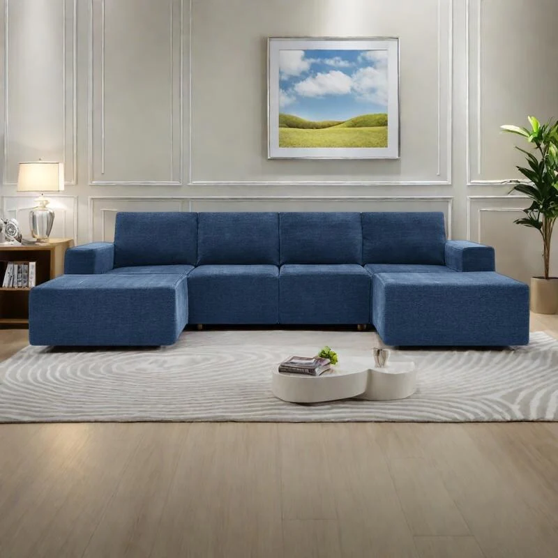 110 U-Shaped Chenille Modular Sectional Sofa with Sleeper Function and Free Combination