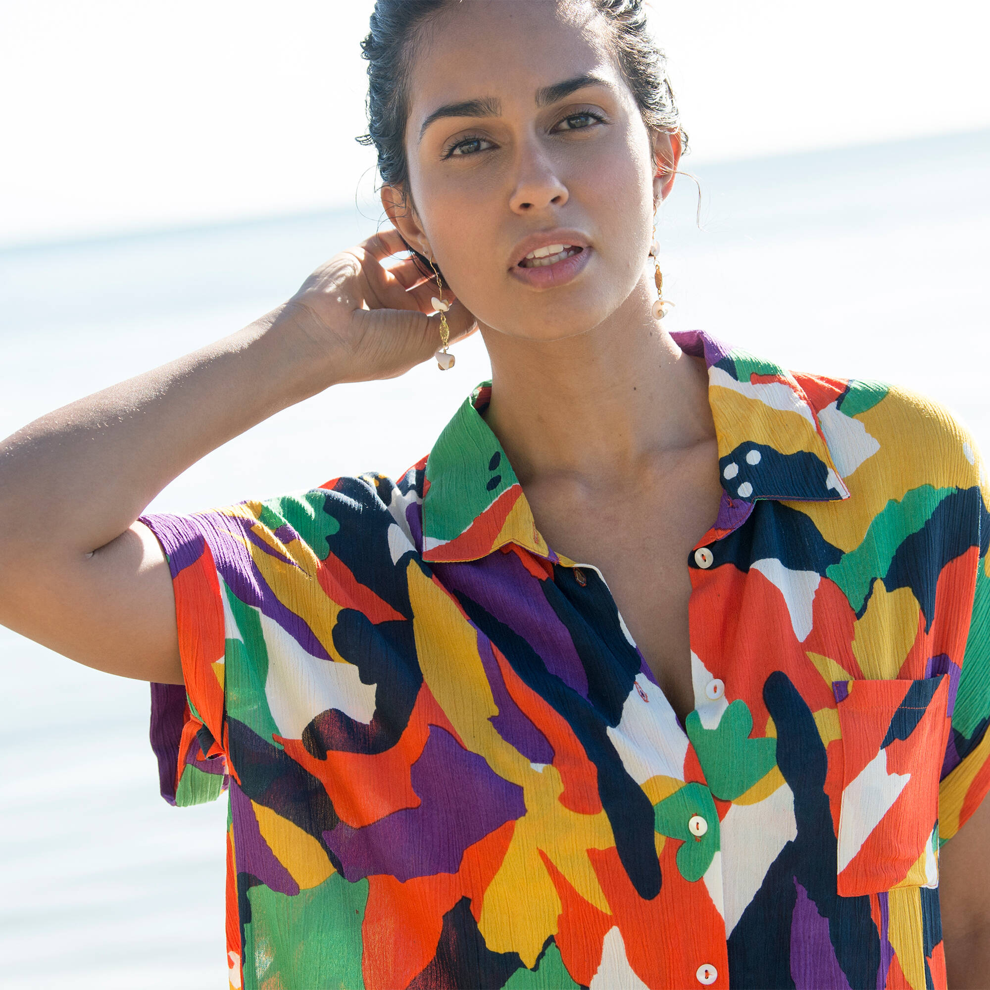 Robe de plage imprimée, crépon