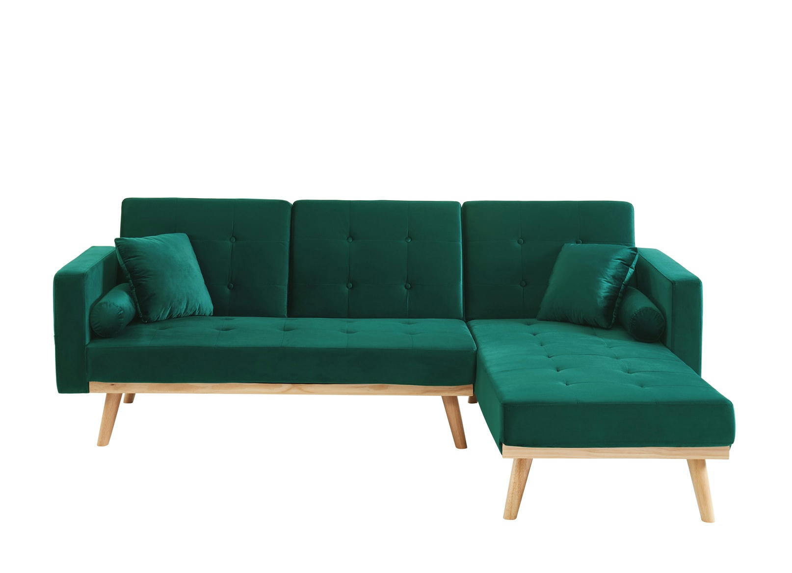 KELLY - Canapé d'angle convertible en velours 4 places vert