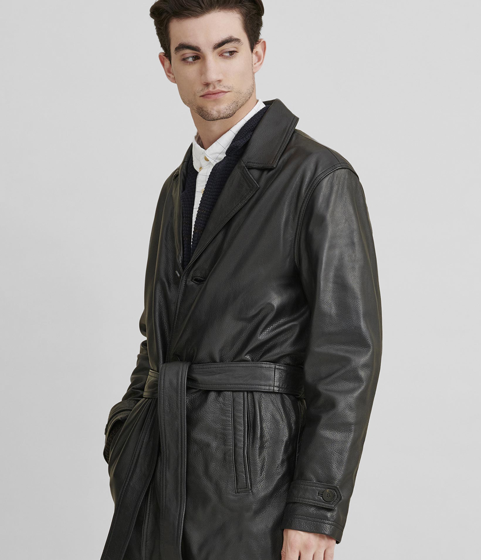 Oliver Belted Leather Trench Coat