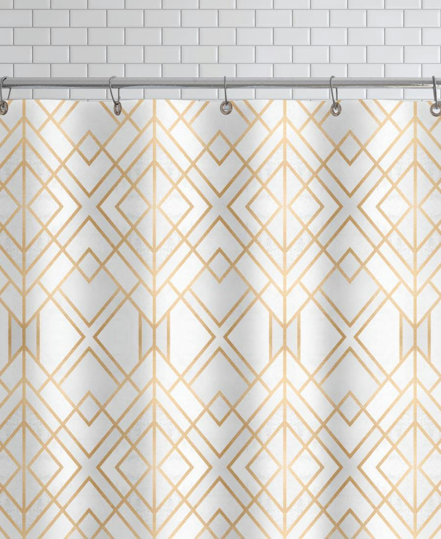GOLDEN GEO - Rideau de douche en polyester en blanc 150x200