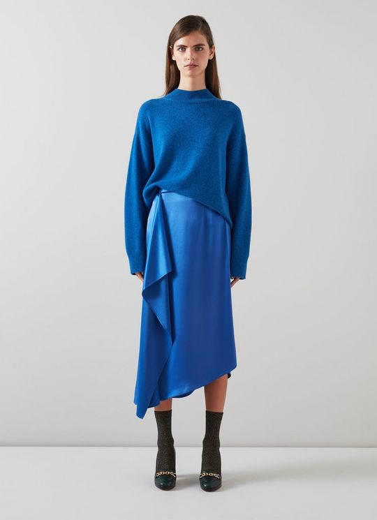 Zoe Blue Satin Waterfall Front Skirt