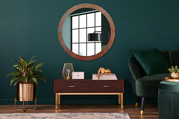 Miroir Rond Grand Cadre Imprimé Wallfluent fi90 cm Métal Rouillé Tendance Intemporelle Chambre Salon