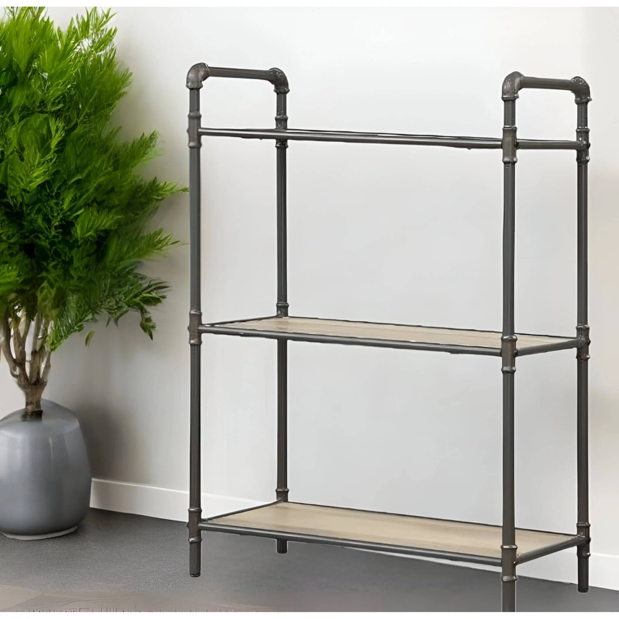Metal and Wood 3-Tier Vertical Bookcase with Fixed Shelves for Bedroom and Living Room Storage - 36”H x 26”W x 14”D