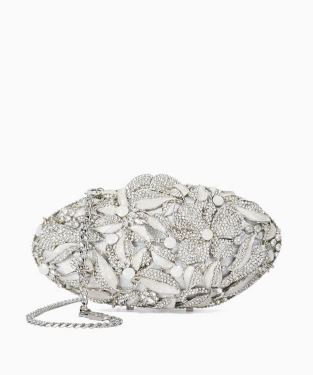 Brides Silver - Silver Embellished Hard Case Clutch Bag