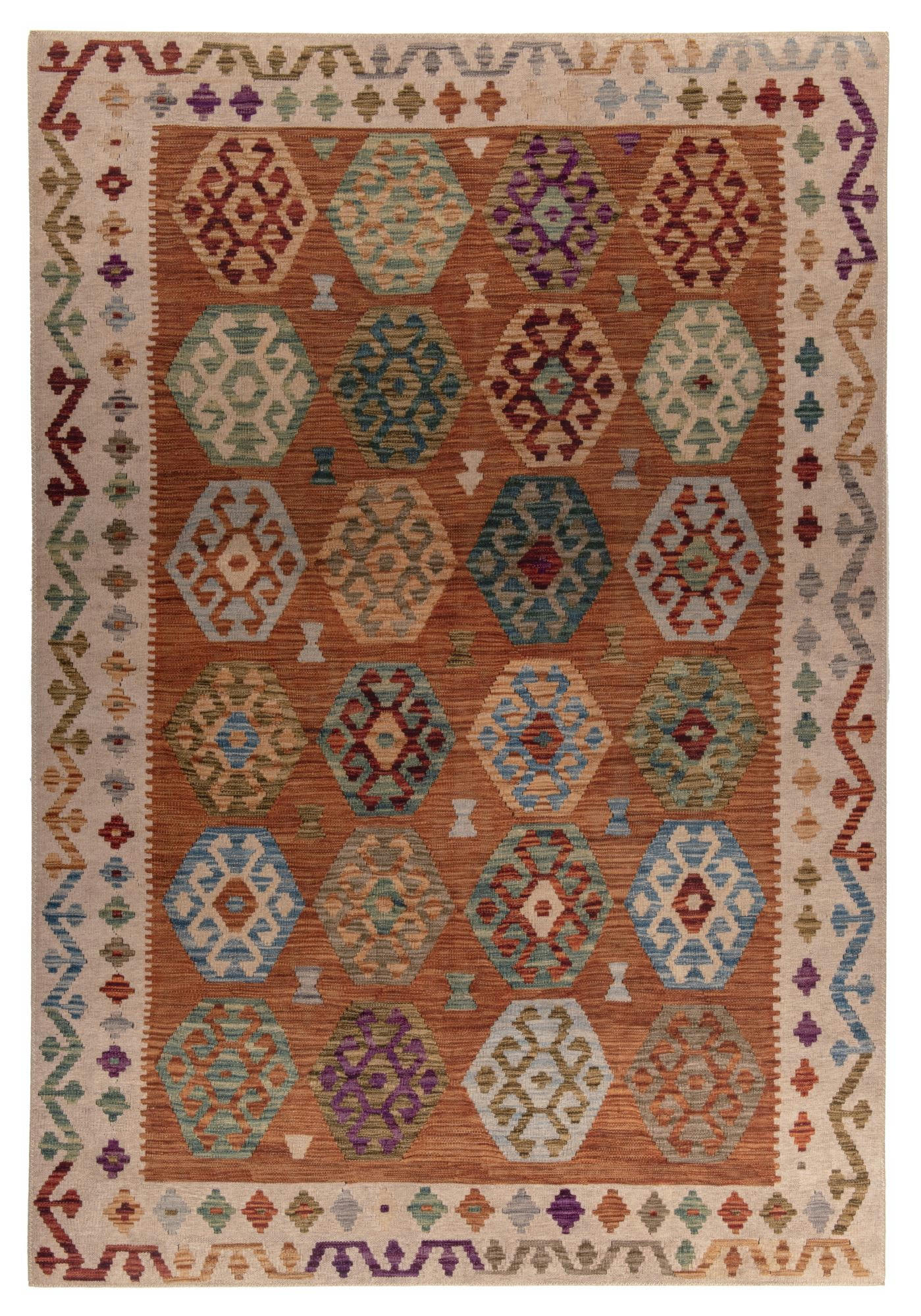 CECILIA - Tapis imprimé en motif kelim vintage - rouille 70x140 cm