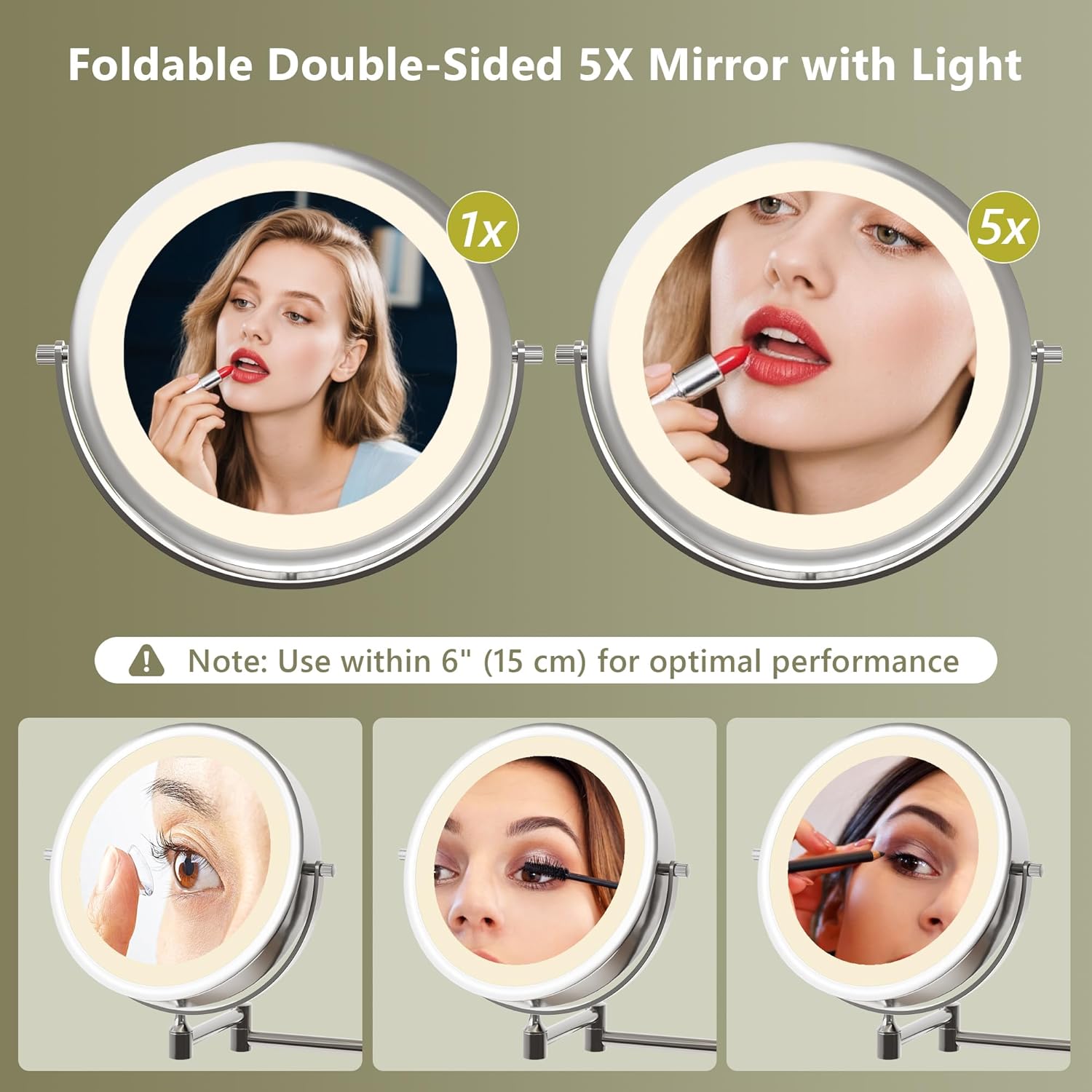Vanity Desk w/5x Magnifying Mirror, Fluted Makeup Vanity w/Mirror and Lights, Glass Top Vanity, Dressing Table w/Power Outlet & Drawers, Adjustable Shelves for Bedroom, Women & Girls, Natural