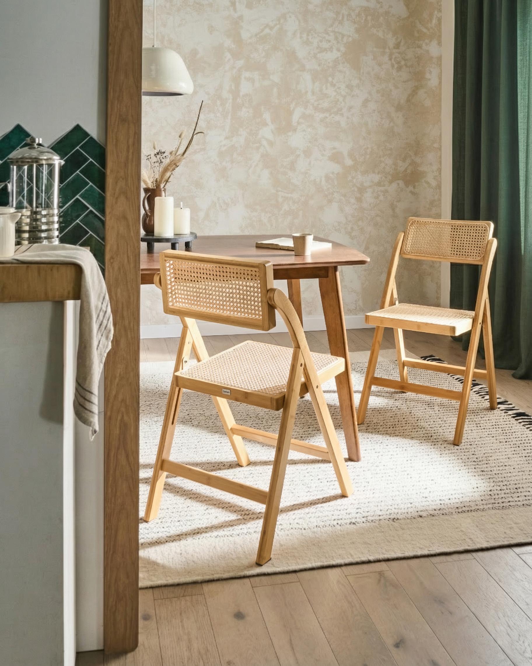 Set of 2 Dining Chairs Folding MODANE Bamboo Light Brown