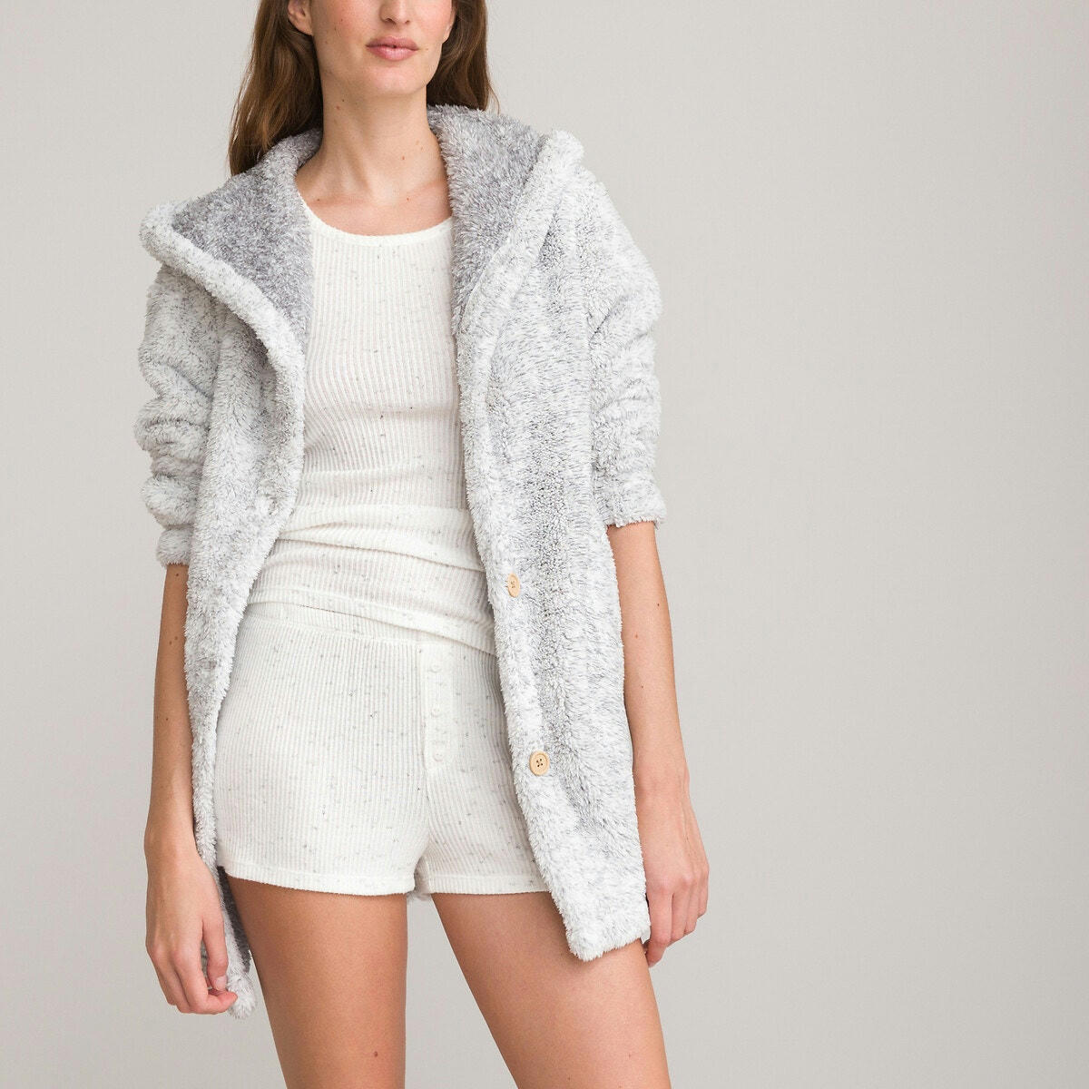 Robe de chambre à capuche, en maille polaire