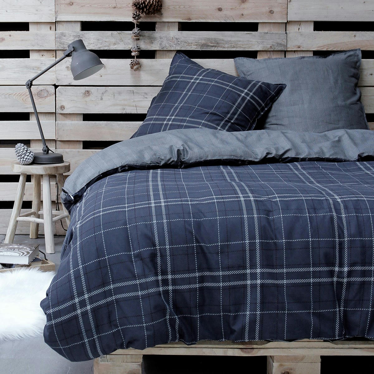 WINTER SPIRIT MEGEVE - Parure de lit 2 personnes imprimé en Coton Bleu 240x260 cm