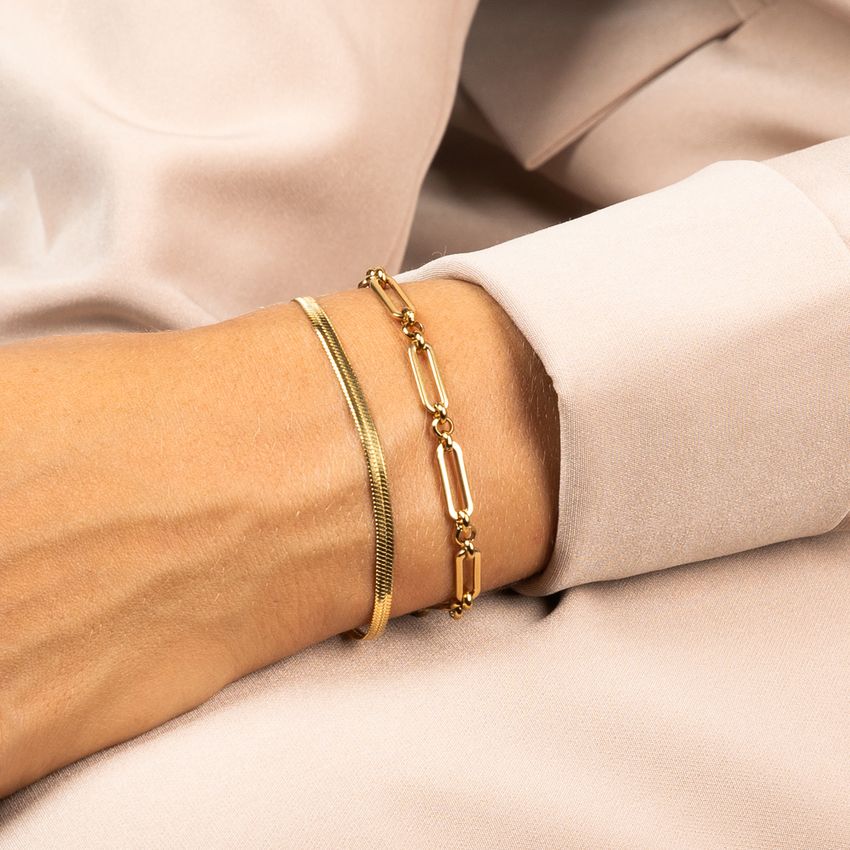 Manfield Goudkleurige armband van stainless steel