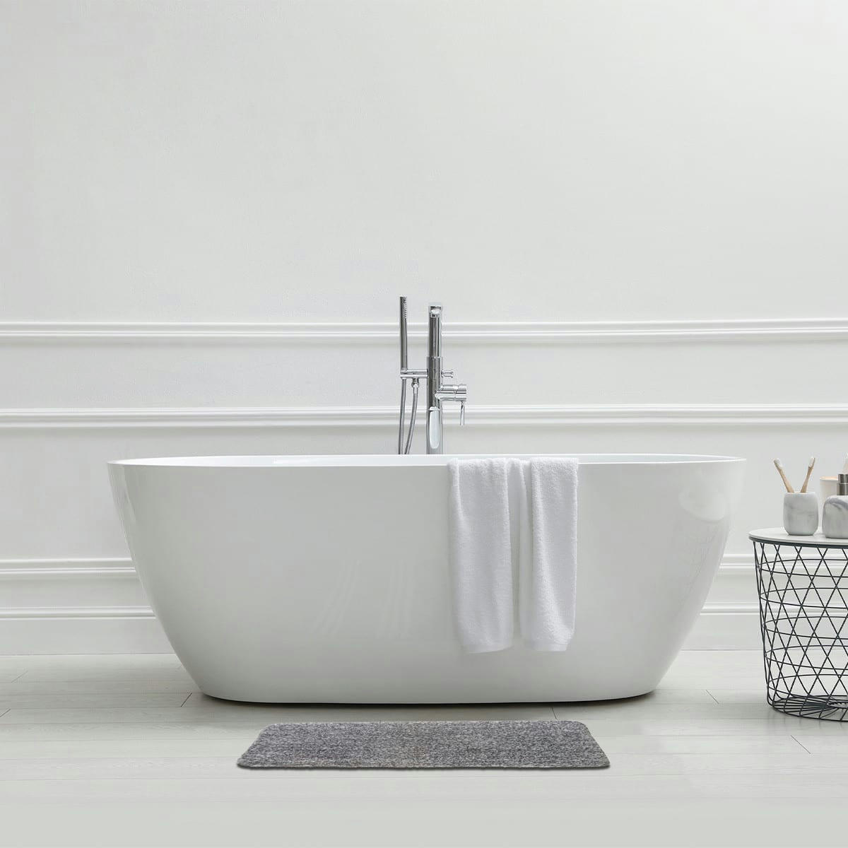 ASPER - Tapis de bain en polyester uni gris 50x80cm