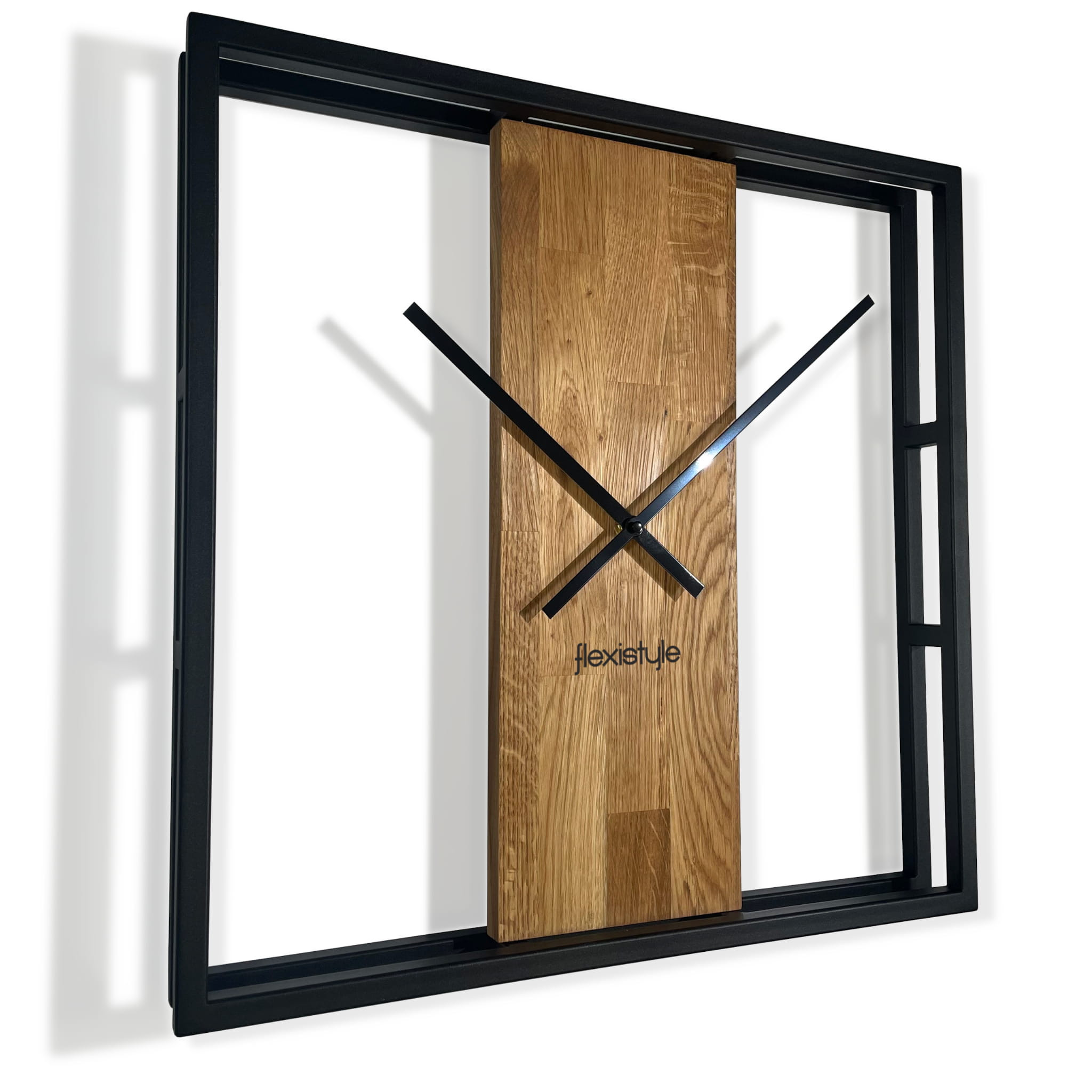 Zegar kwadratowy dębowy LOFT SQUARE metal 50cm