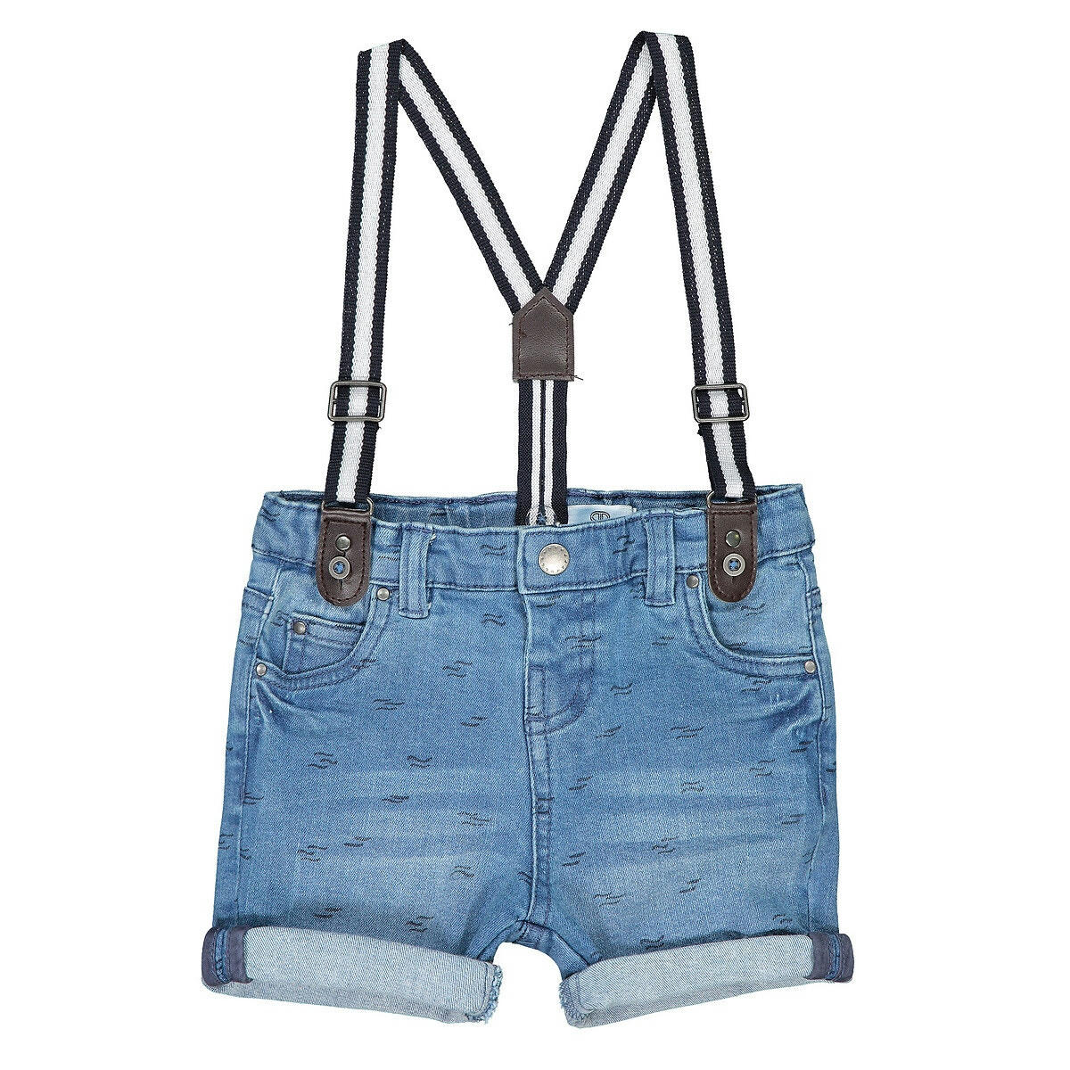 Short en jean imprimé à bretelles