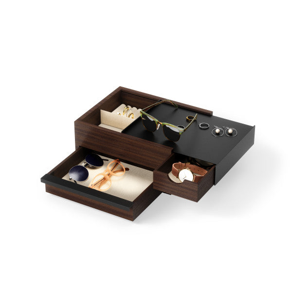 Umbra sieradendoos Stowit - 26 x 22 x 12 cm - Zwart/walnoot