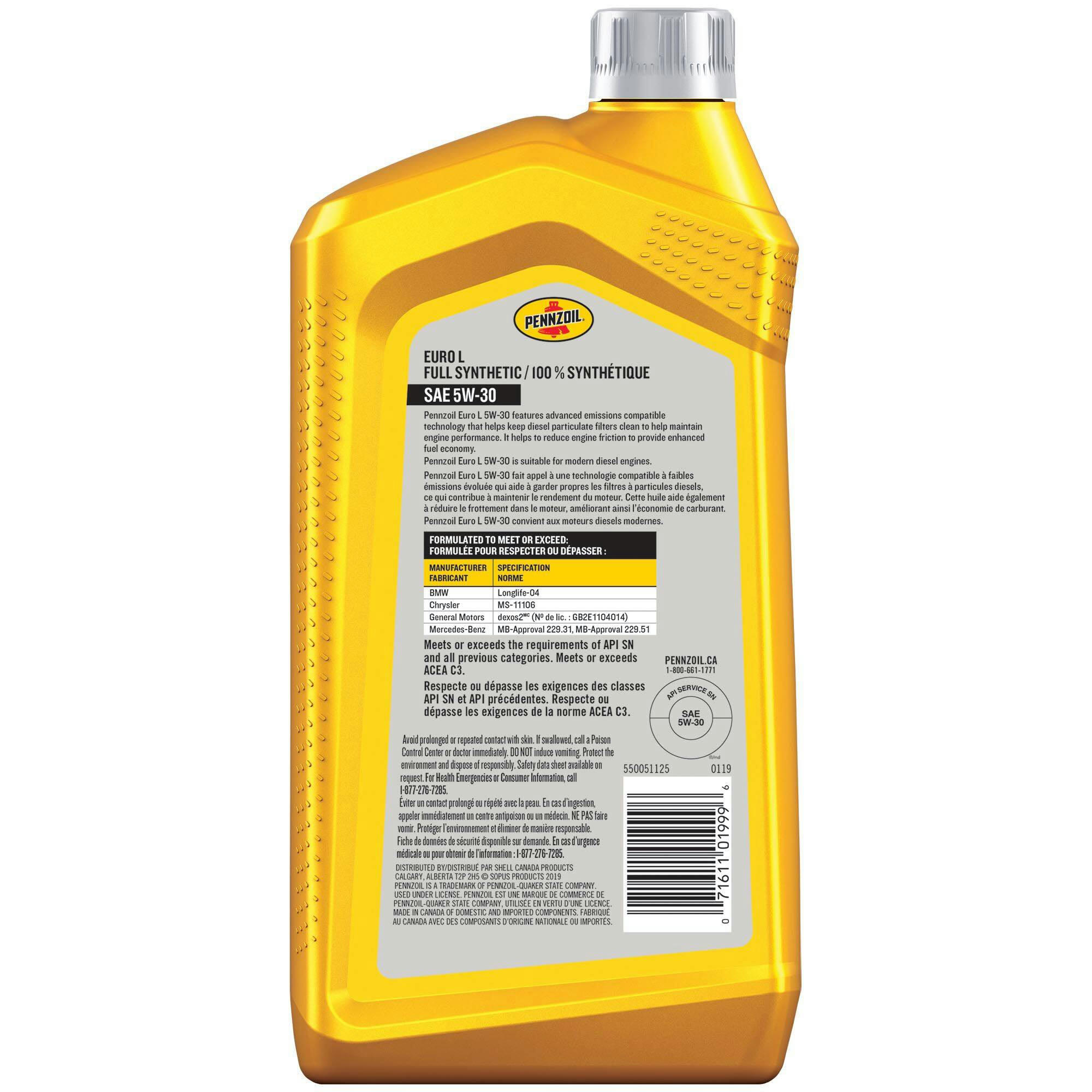 Pennzoil Platinum Euro L 5W30 Synthetic Engine/Motor Oil, 946-mL