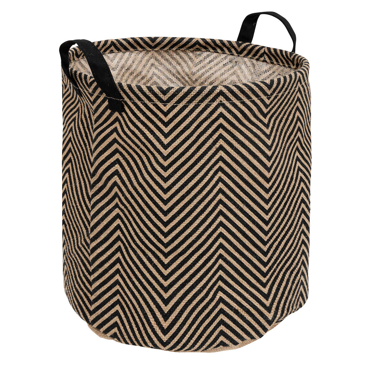 Cesto decorado VALY zigzag bege e preto em juta 32cm