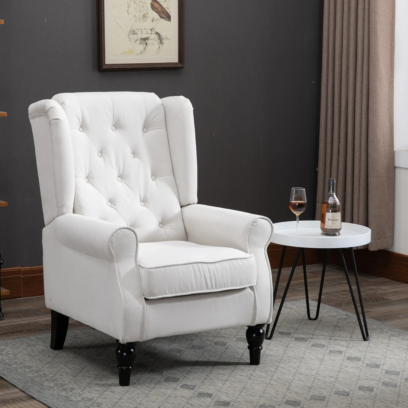Button-Tufted Accent Chair with High Wingback, Rounded Cushioned Armrests, and Thick Padded Seat