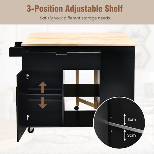 NNECW Drop-Leaf Rolling Kitchen Island with Rubber Wood Top
