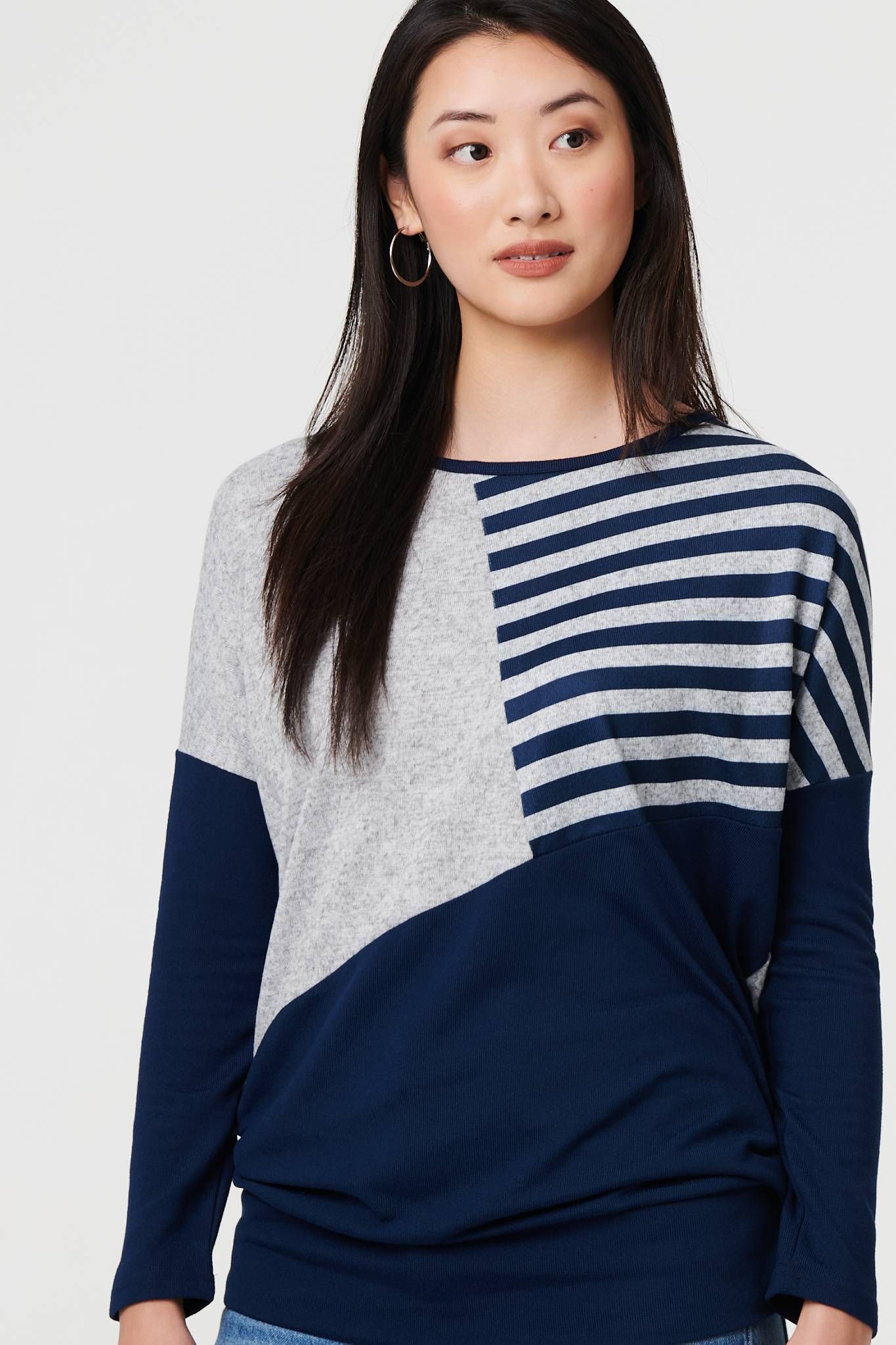 Izabel London Geo Print Long Sleeve Drop Shoulder Top