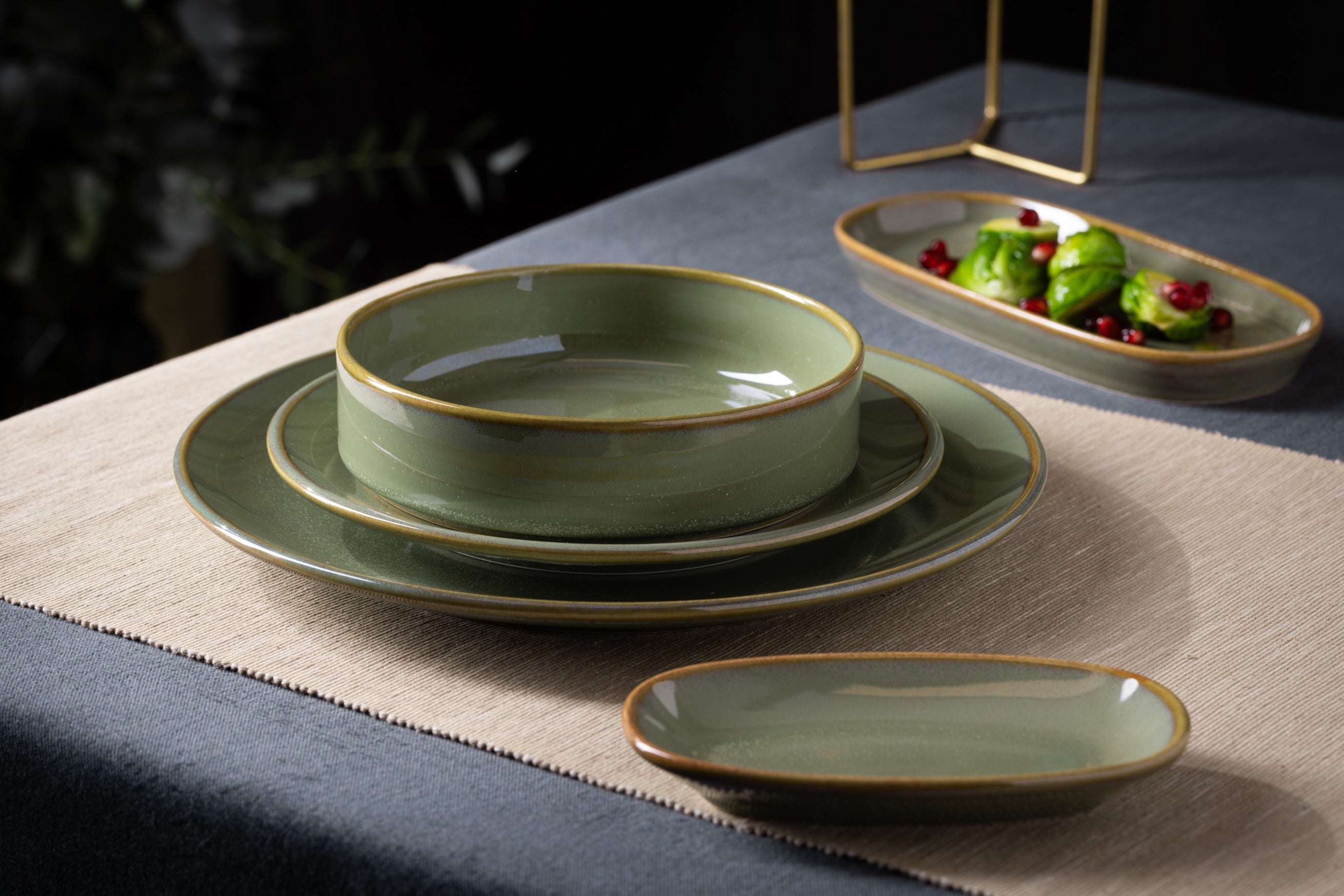 Bonna Serveerschaal - Sage Hygge - Porselein - 34 cm - set van 2