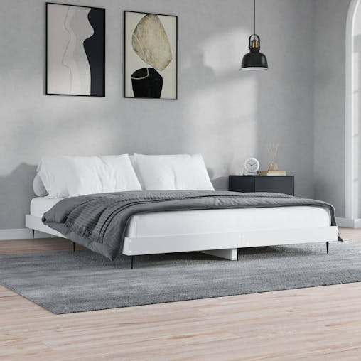 NNEVL Bed Frame White 153x203 cm Queen Size Engineered Wood