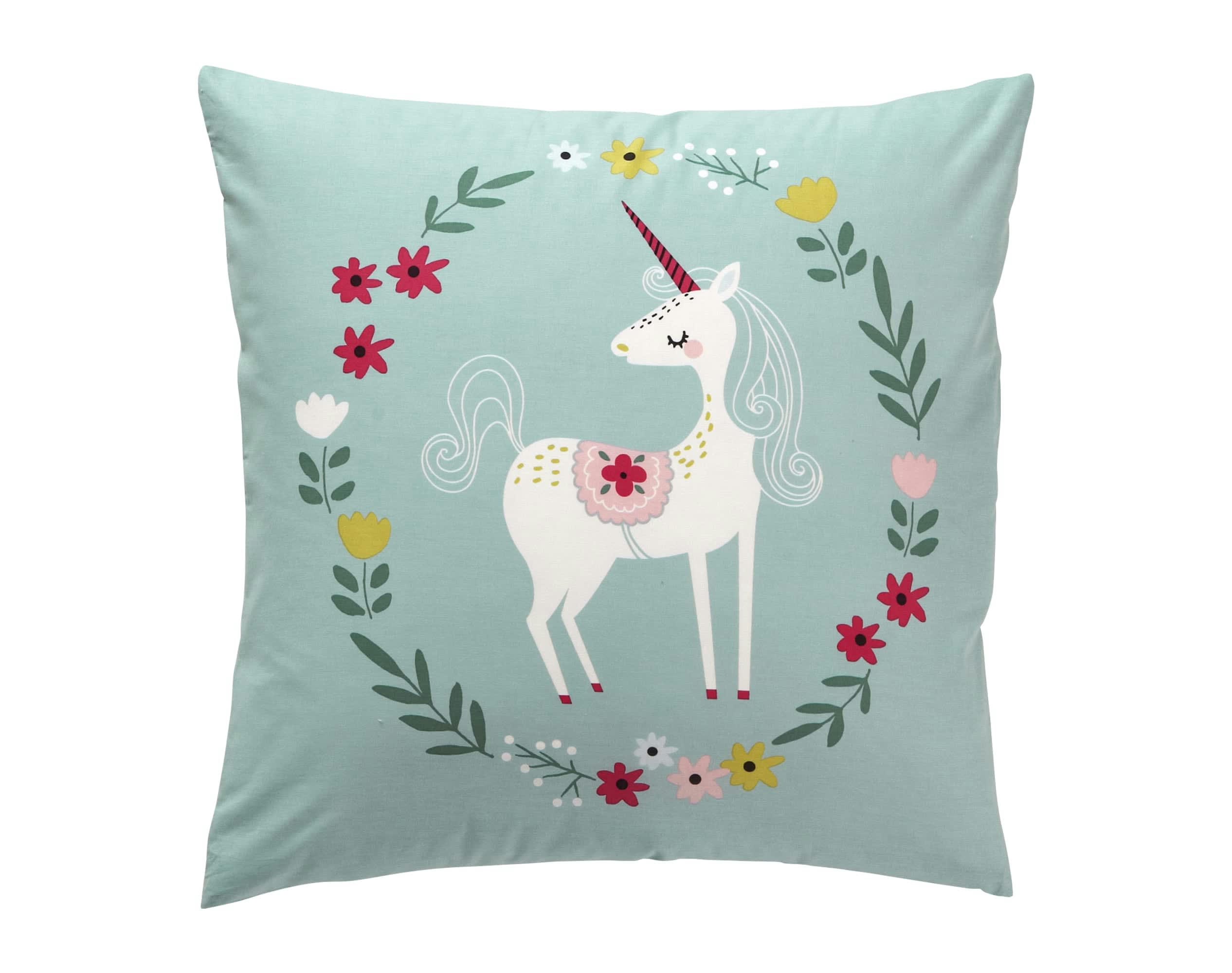 LICORNE - Taie d'oreiller enfant 65x65 multicolore en coton